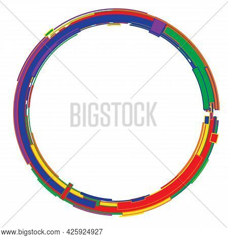 Circle With Colored Geometric Shapes On White Background