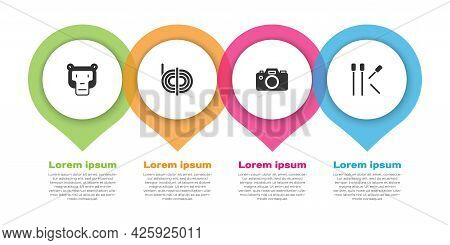 Set Monkey, Climber Rope, Photo Camera And Matches. Business Infographic Template. Vector