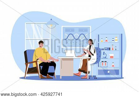 Medical Clinic Web Character Concept. Doctor Consults Patient In Office. Man Came To Therapist For D