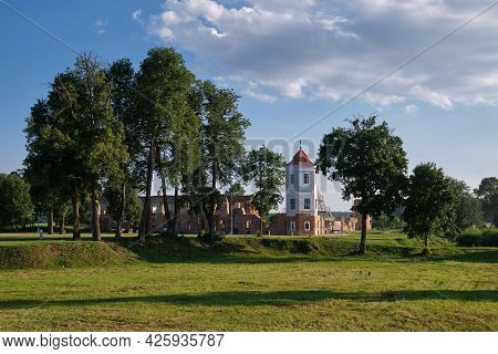 Ruins Of Old Ancient Castle At Summer Landscape, Golshany Village, Grodno Region, Belarus.