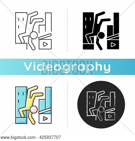 Parkour Videos Icon. Shooting Footage For Action Motion Picture. Filmmaking On Extreme Freerunning S