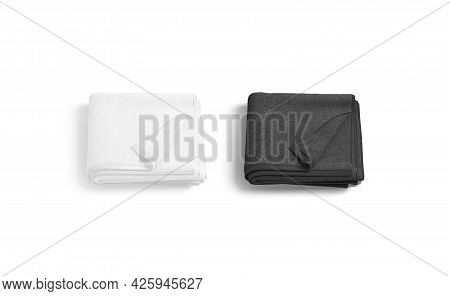 Blaank Black And White Folded Towel With Deferred Corner Mockup, 3d Rendering. Empty Soft Body Wiper