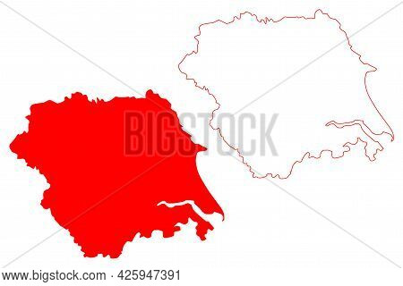 Yorkshire And The Humber Region (united Kingdom, Region Of England) Map Vector Illustration, Scribbl