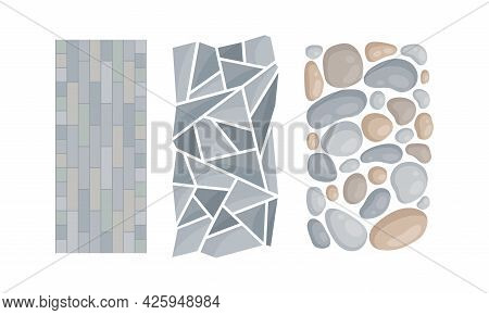 Pebbles And Flagstone For Pavement And Garden Walkway As Landscape Elements Vector Set