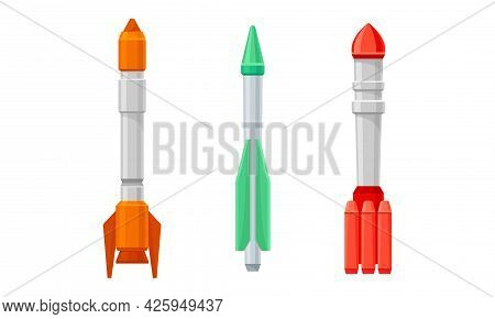Military Guided Missiles Of Different Color And Shape Vector Set