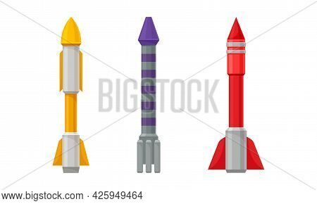Military Guided Missiles Of Different Color And Shape Vector Set