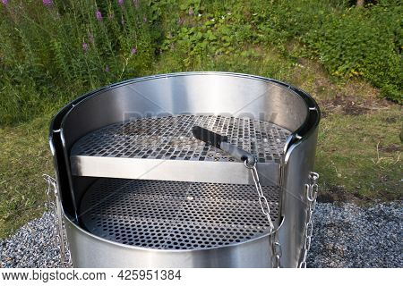 Summer Metall Grill Barbecue Grilling On Green Place