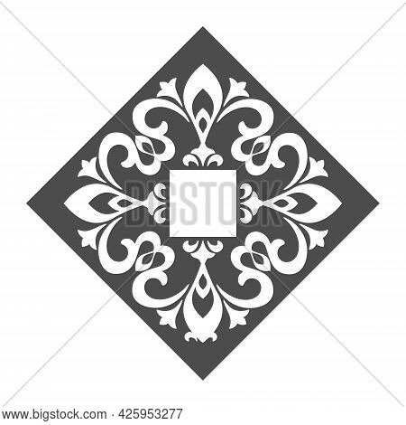 Template For A Decorative Frame With A Place For Text. Golden Round Openwork Ornament For Invitation