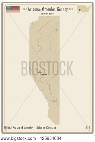 Map On An Old Playing Card Of Greenlee County In Arizona, Usa.