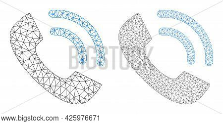 Mesh Vector Phone Ring Icons. Mesh Wireframe Phone Ring Images In Low Poly Style With Connected Tria