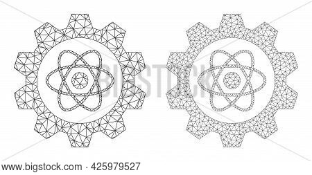 Mesh Vector Atomic Industry Icons. Mesh Wireframe Atomic Industry Images In Low Poly Style With Stru