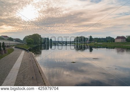 Gorzow Wielkopolski, Poland - June 1, 2021: Warta River At Sunrise Time In Poland.