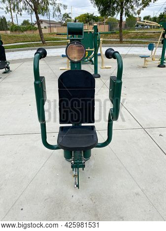 Outdoor Fitness Equipment In A Public Park. Free Exercise Equipment, June 16th, 2021, Placentia, Cal