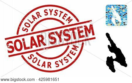 Climate Mosaic Map Of Koh Phi Don, And Grunge Red Round Solar System Stamp Seal. Geographic Vector C