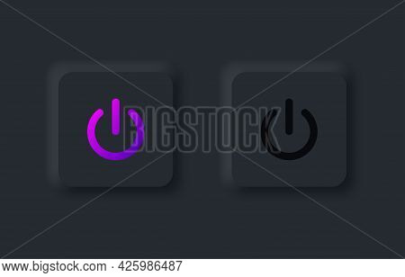 Square Power Buttons On And Off In Modern Neumorphic Trend Style. Ui, Ux Set For Mobile App. Dark Mo