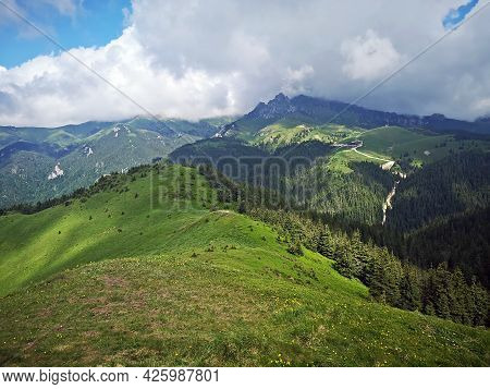 Summer Landscape In The Mountains. Beautiful Day For Hiking