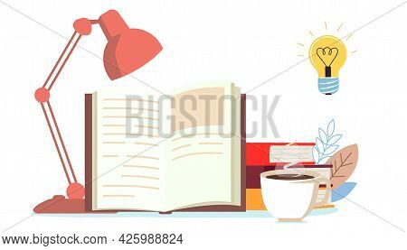 Read Books Education Learning Concept With Opening Book Or Textbook Stack Piles Of Literature Text A