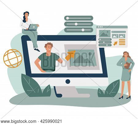 Marketing Team Working On Personal Brand, Creating Corporate Identity, Advertising Profile Or Web Si