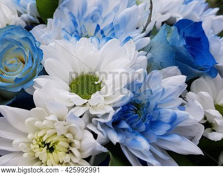 Flowers Of A Delicate Shade Of White And Blue