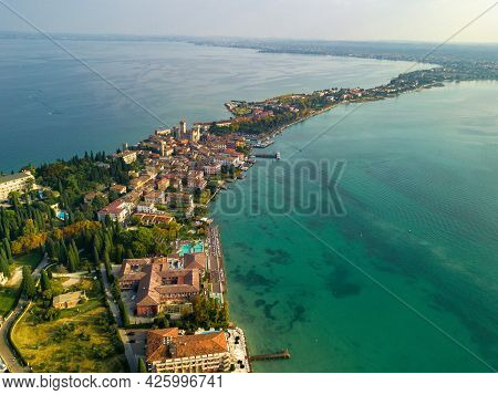 Top View Of Scaligera Castle And Sirmione On Lake Garda.italy.tuscany