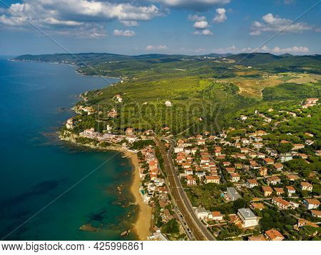 Top View Of The City And The Promenade Located In Castiglioncello In Tuscany. Italy, Livorno