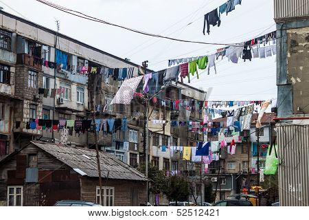 Laundry hanging between houses
