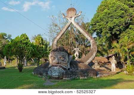 Statue In Buddha Park. Vientiane. Laos.