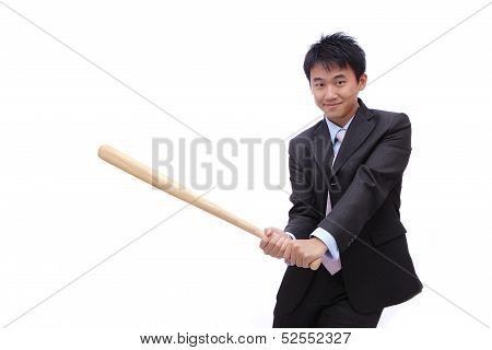 Business Man Holding Baseball Bat