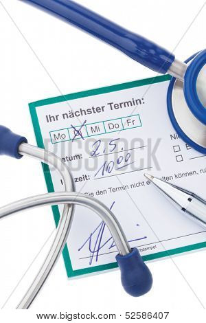 note entry for the next appointment with a doctor. doctor's appointment