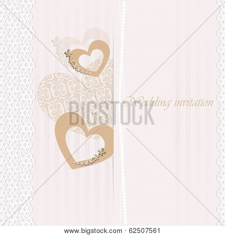 Wedding invitation card with decorative hearts