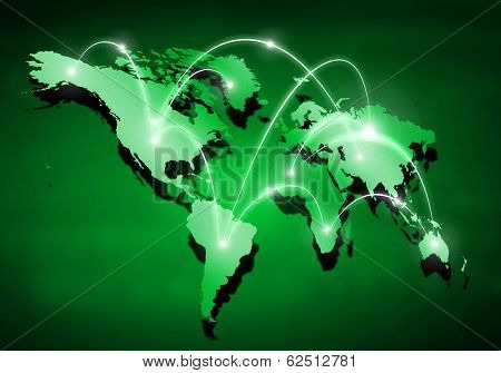 Background digital image of world map with connection lines