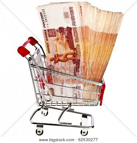 Shopping basket cart One million Russian Rubles - isolated on white background