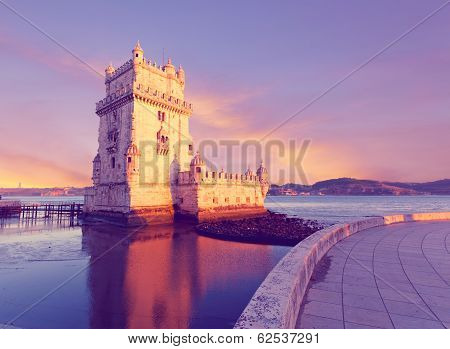 Belem Tower on a sunset Lisbon Portugal