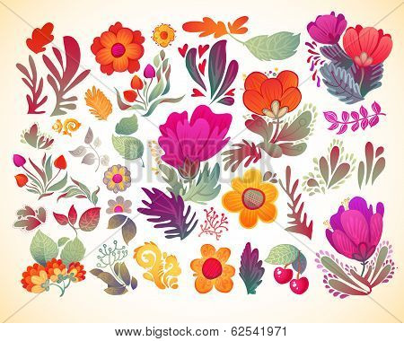 Set of elegance flowers , vector collection set of vector elements. Bright illustration