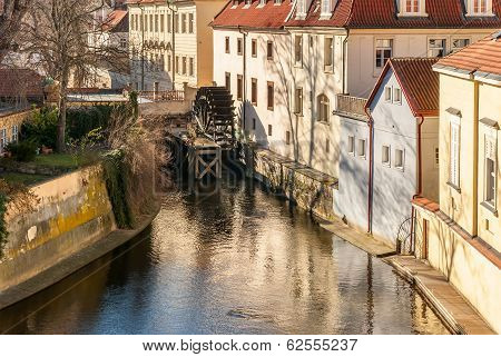 Old Watermill On Chertovka River In Prague.