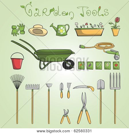 Garden tools icons set