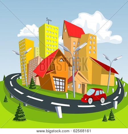 Summer Cartoon City. Illustration