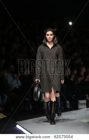 ZAGREB, CROATIA - MARCH 29: Fashion model wearing clothes designed by Branka Donassy on the 'Fashion.hr' show on March 29, 2014 in Zagreb, Croatia