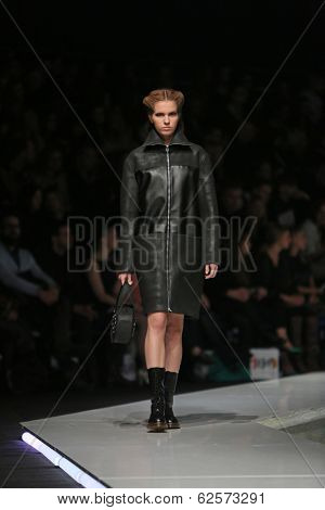 ZAGREB, CROATIA - MARCH 29: Fashion model wearing clothes designed by Branka Donassy on the 'Fashion.hr' show on March 29, 2014 in Zagreb, Croatia
