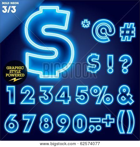 Vector illustration of abstract neon tube alphabet for light board. Ultra bold Blue