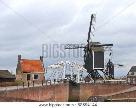 Bascule Bridge And Windmill In Heusden. Netherlands