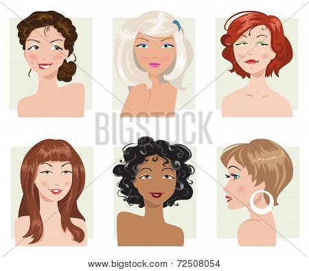 Set Of Female Hair Style. Vector Collection