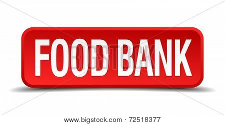 Food Bank Red 3D Square Button Isolated On White Background