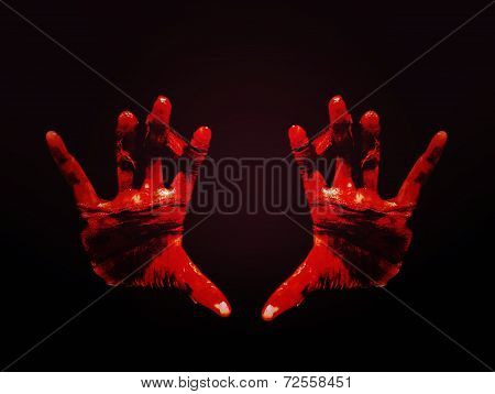 Horror Scene With Bloody Hand
