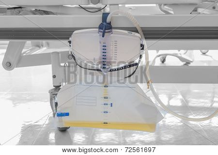 Plastic Urine Bag Hanging Under Patient Bed