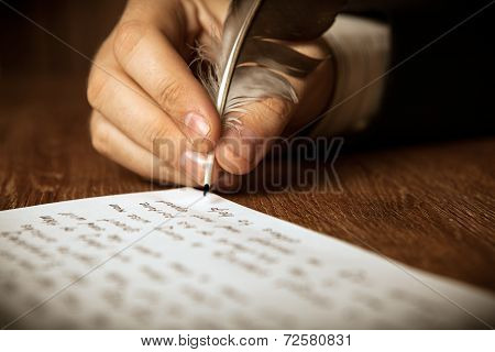Writer Writes A Fountain Pen On Paper Work