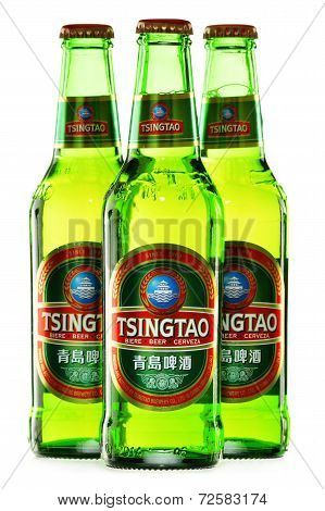 Bottles Of Tsingtao Beer Isolated On White