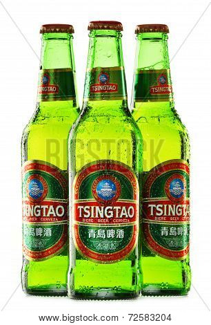 Bottles Of Tsingtao Beer Isolated On White