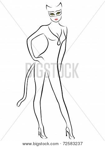 Cat Woman Black Contour With Mask