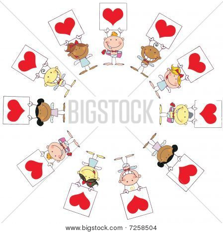 Süße Stick Cupids rotes Herz Zeichen In A Circle hält